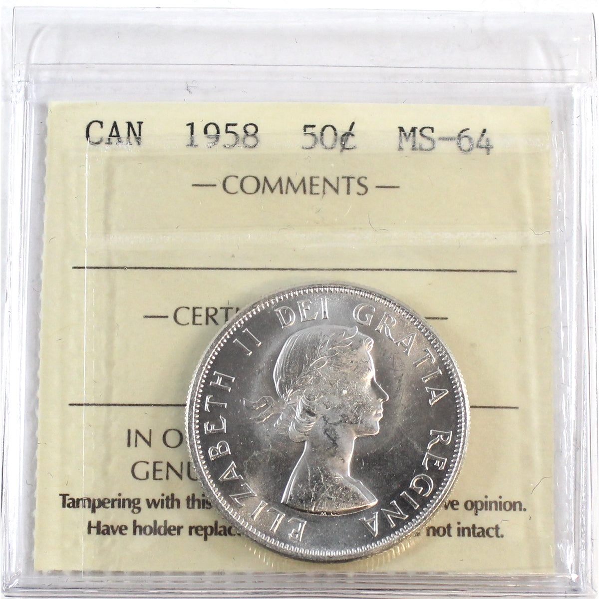 1958 Canada 50-cents ICCS Certified MS64