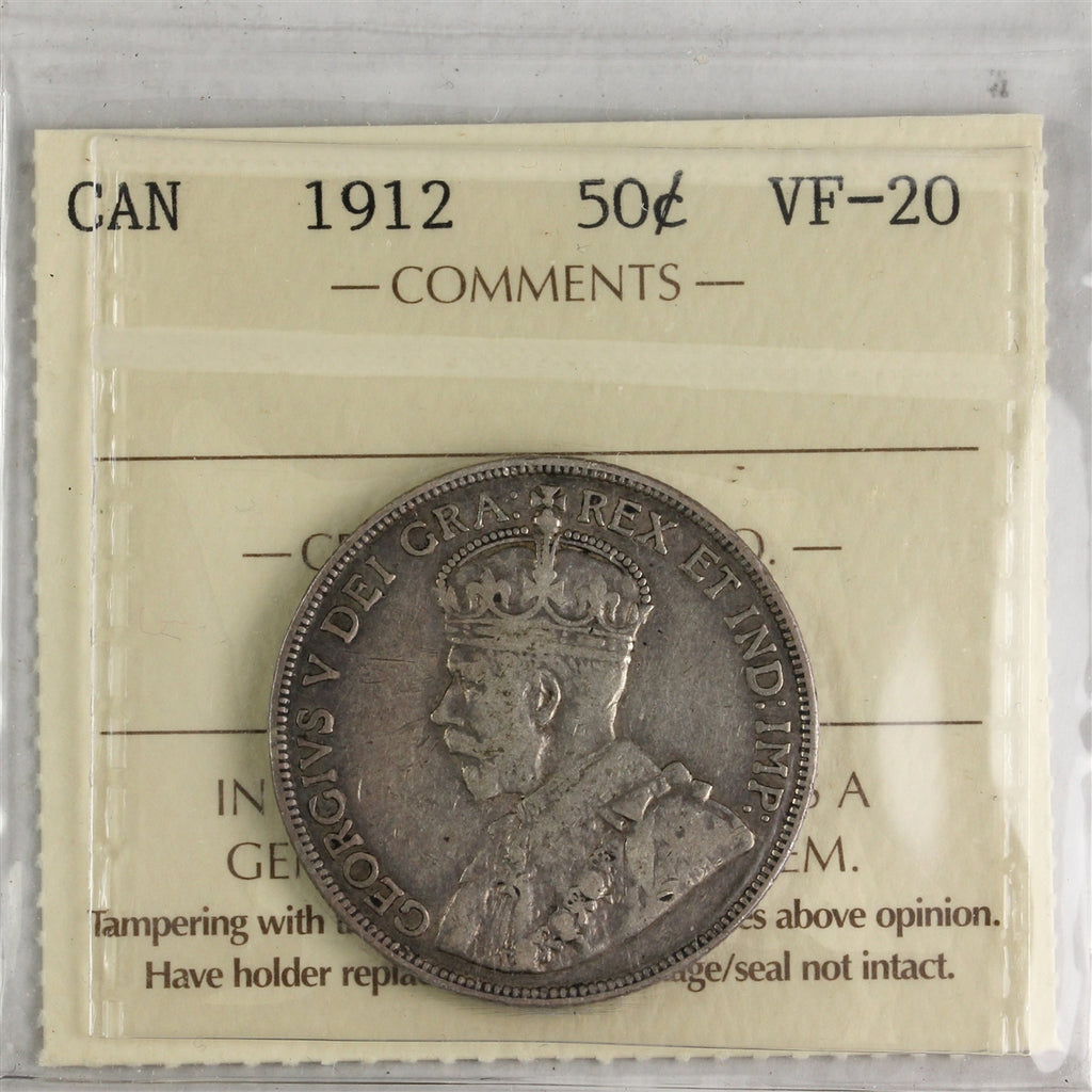 1912 Canada 50-cents ICCS Certified VF20