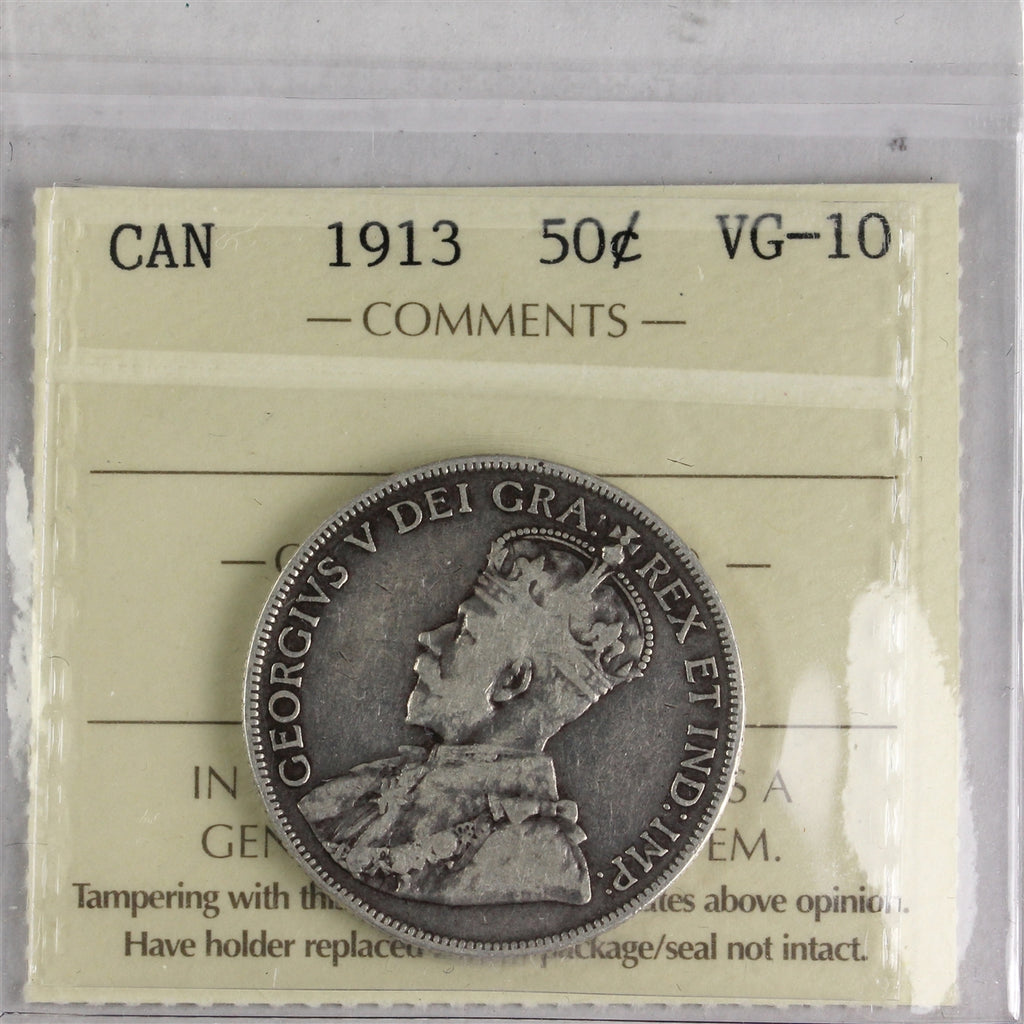 1913 Canada 50-cents ICCS Certified VG10