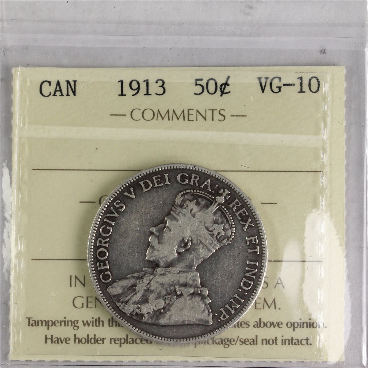 1913 Canada 50-cents ICCS Certified VG10