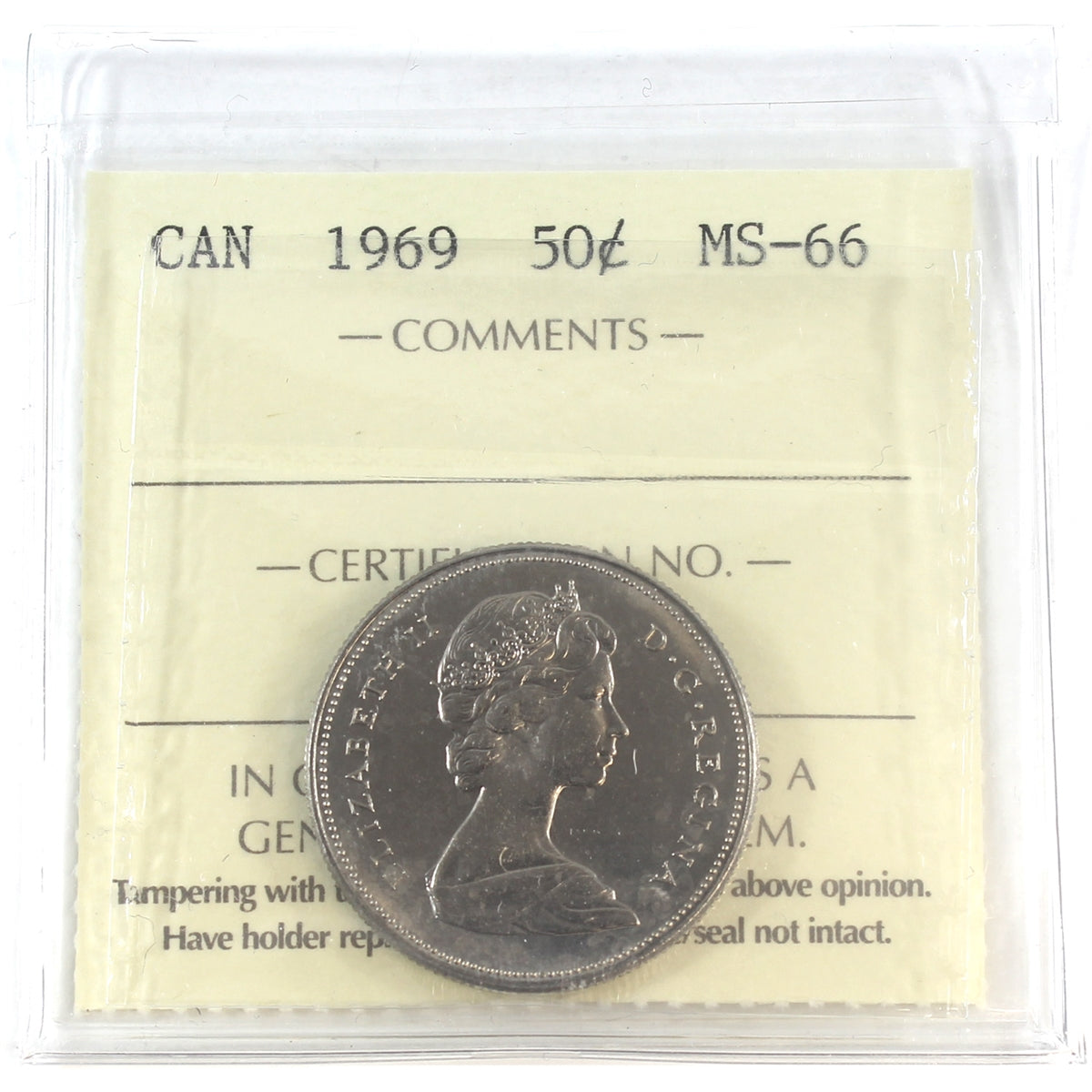 1969 Canada 50-cents ICCS Certified MS66