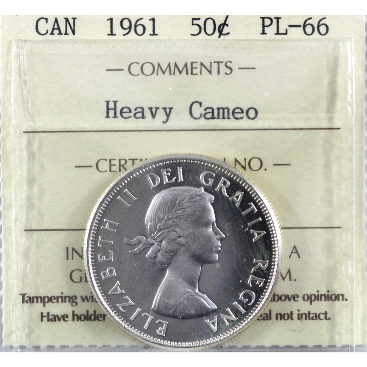 1961 Canada 50-cents ICCS Certified PL66 Heavy Cameo