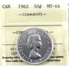 1962 Canada 50-cents ICCS Certified MS64