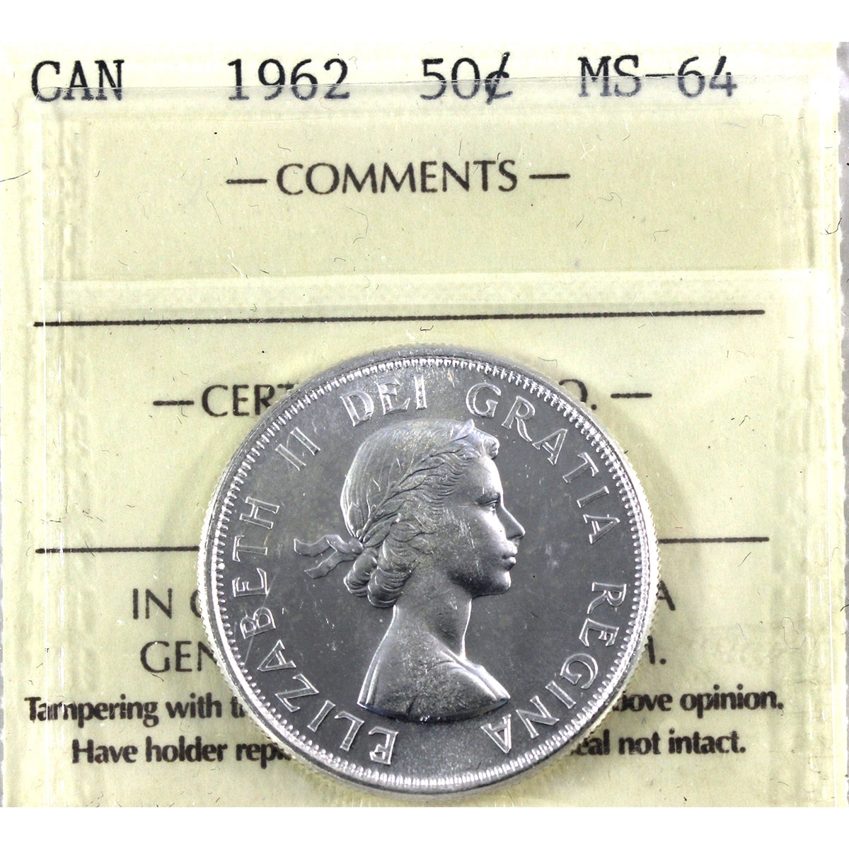 1962 Canada 50-cents ICCS Certified MS64