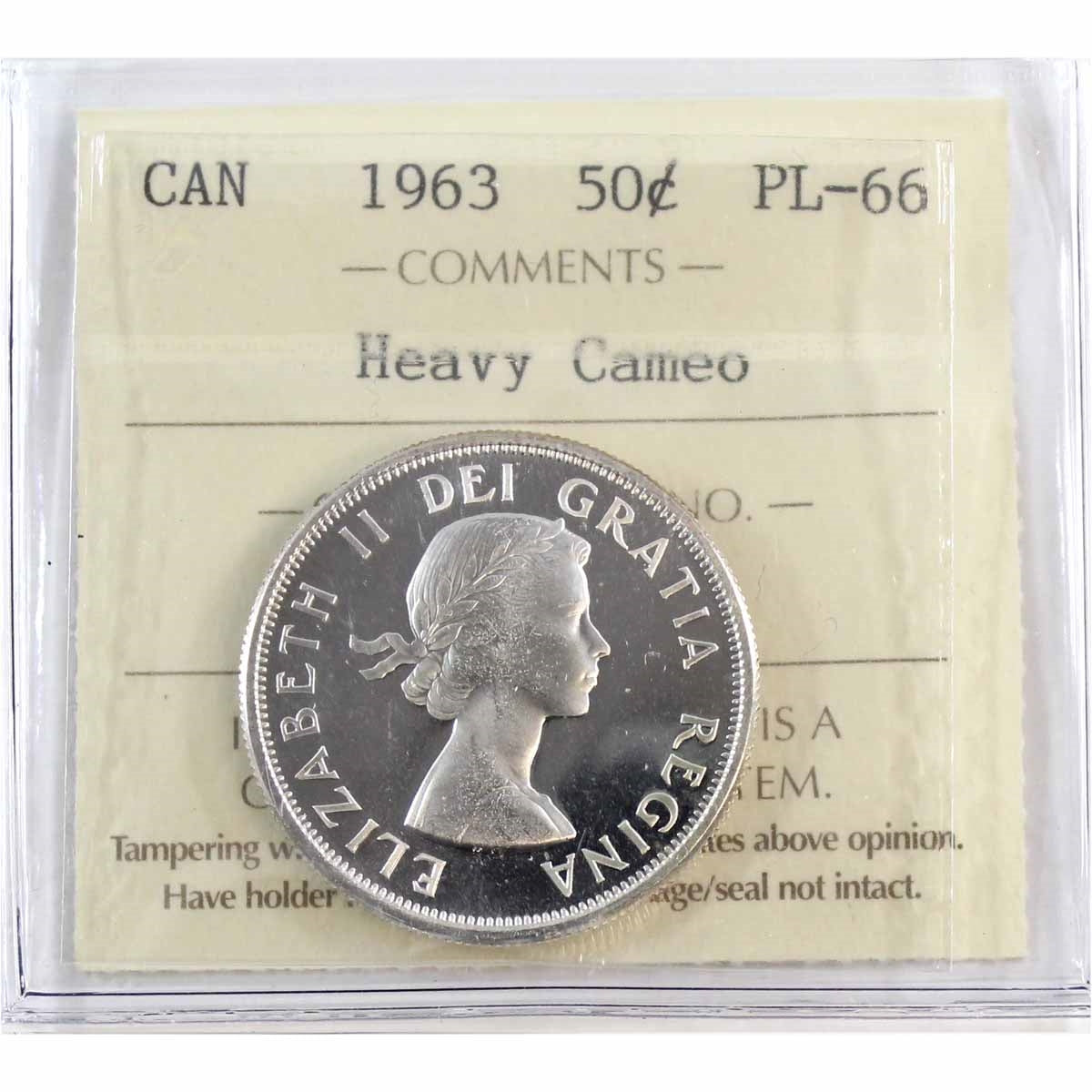 1963 Canada 50-cents ICCS Certified PL66 Heavy Cameo