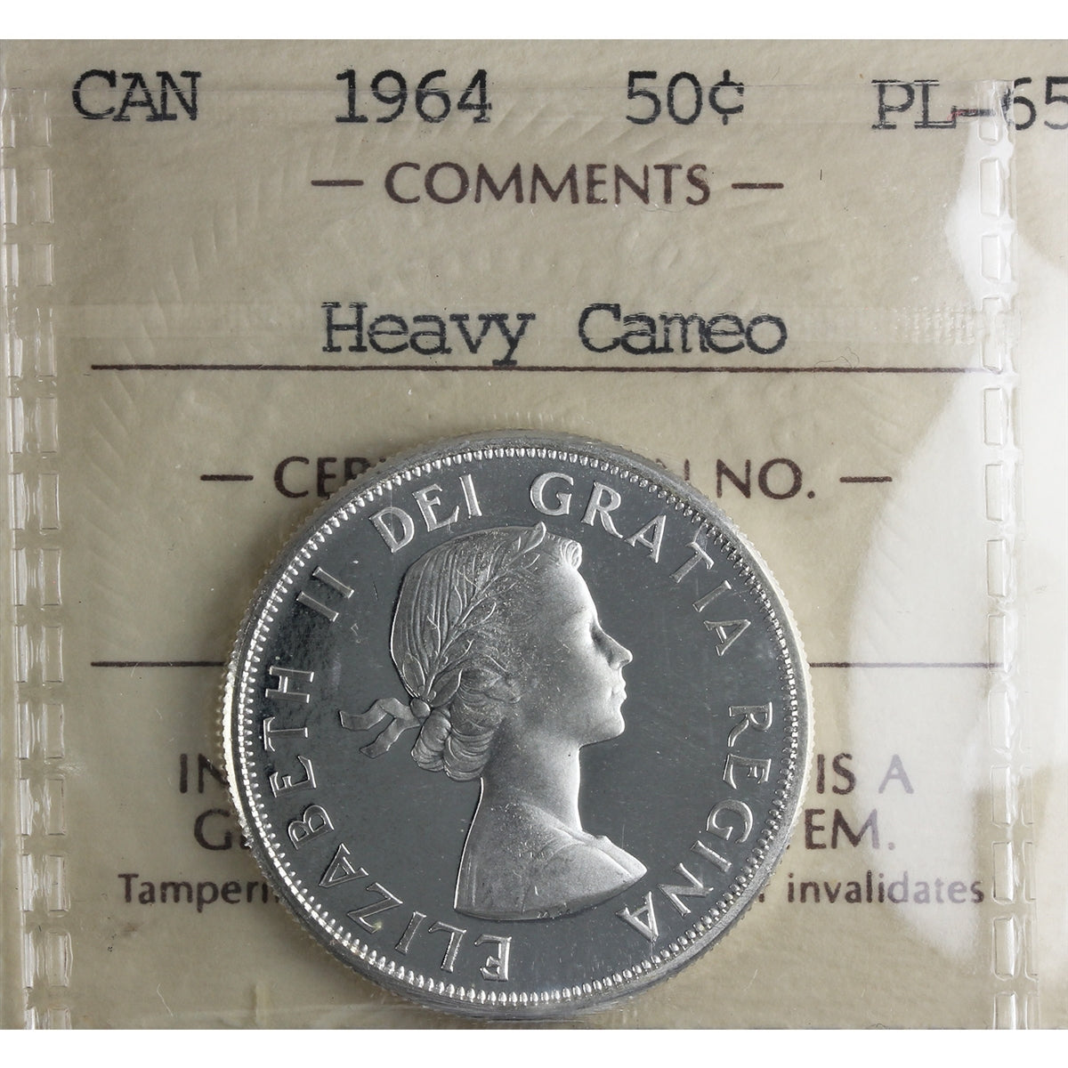 1964 Canada 50-cents ICCS Certified PL65 Heavy Cameo