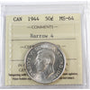 1944 Narrow 4 Canada 50-cents ICCS Certified MS64