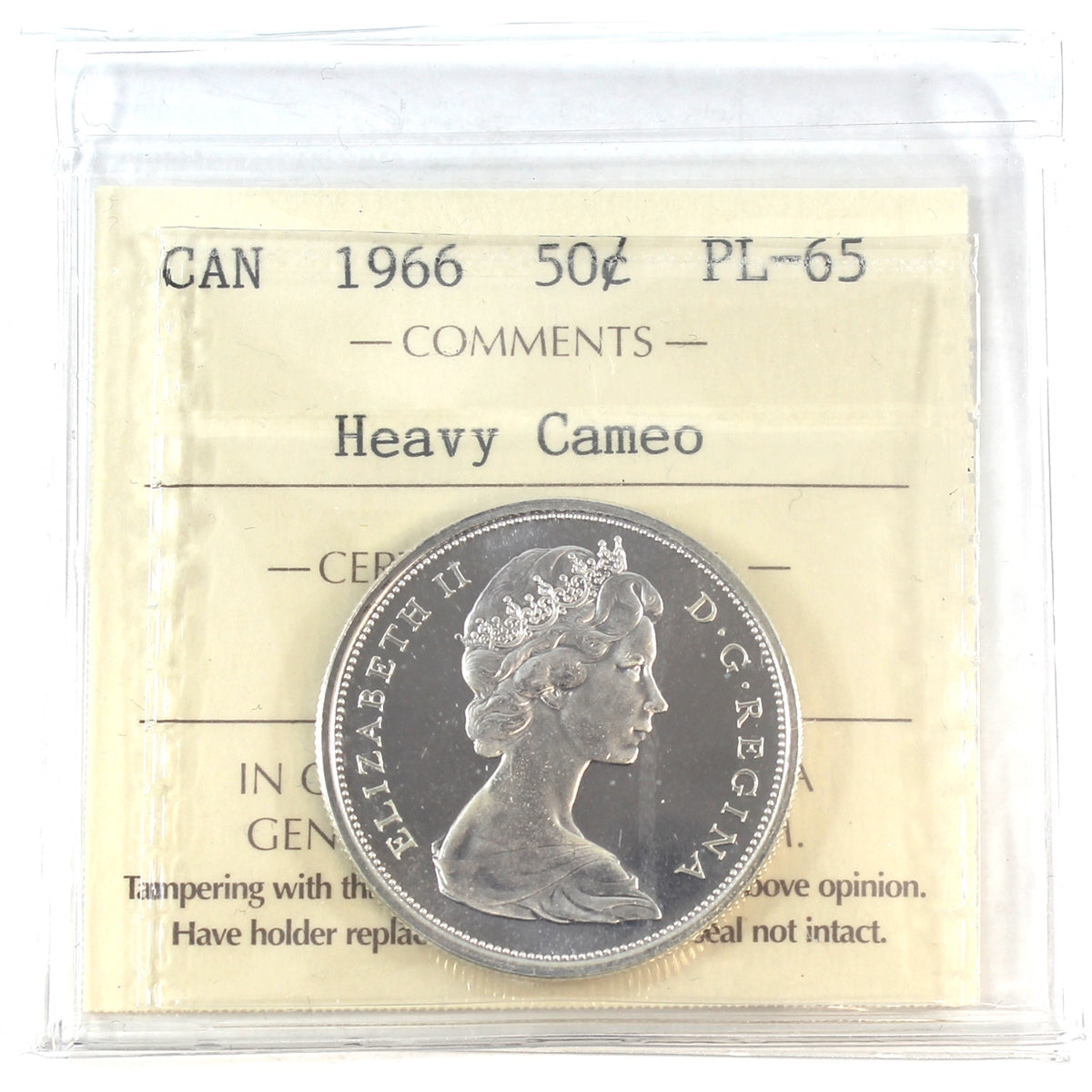1966 Canada 50-cents ICCS Certified PL65 Heavy Cameo