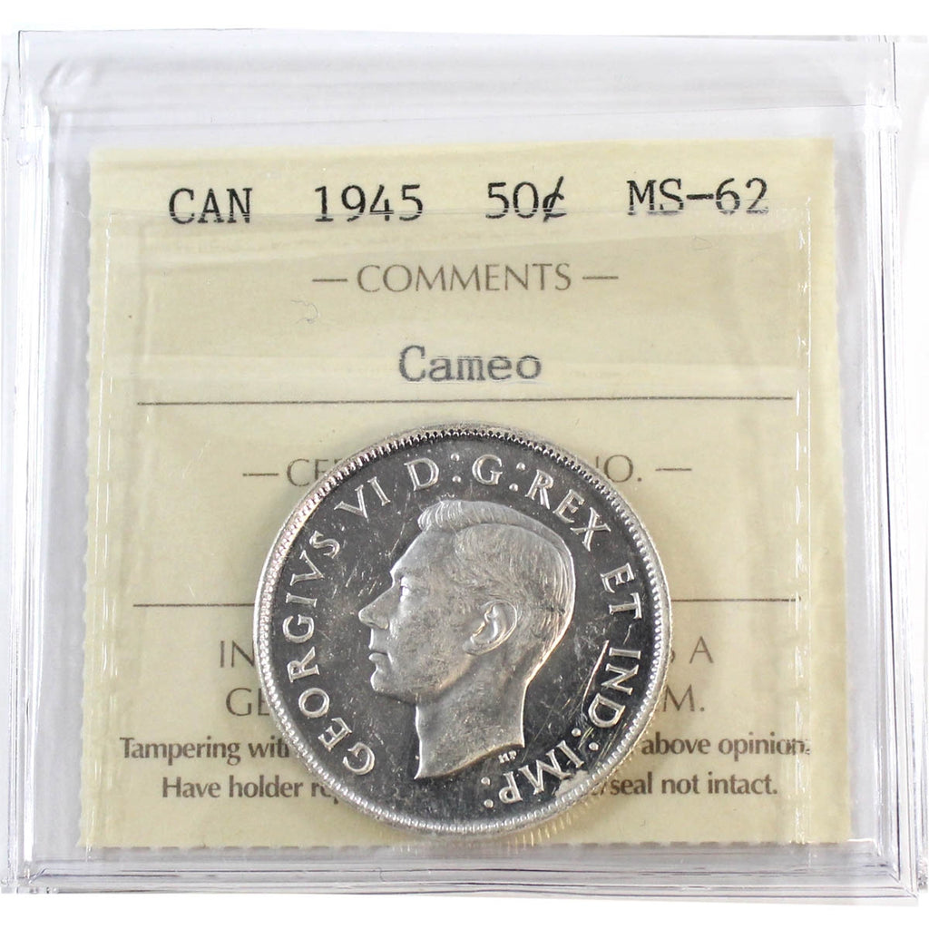 1945 Canada 50-cents ICCS Certified MS62 Cameo