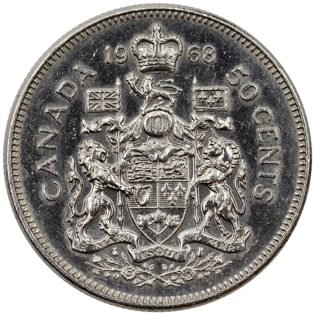 1968 Missing A Canada 50-cents Almost Uncirculated (AU50)