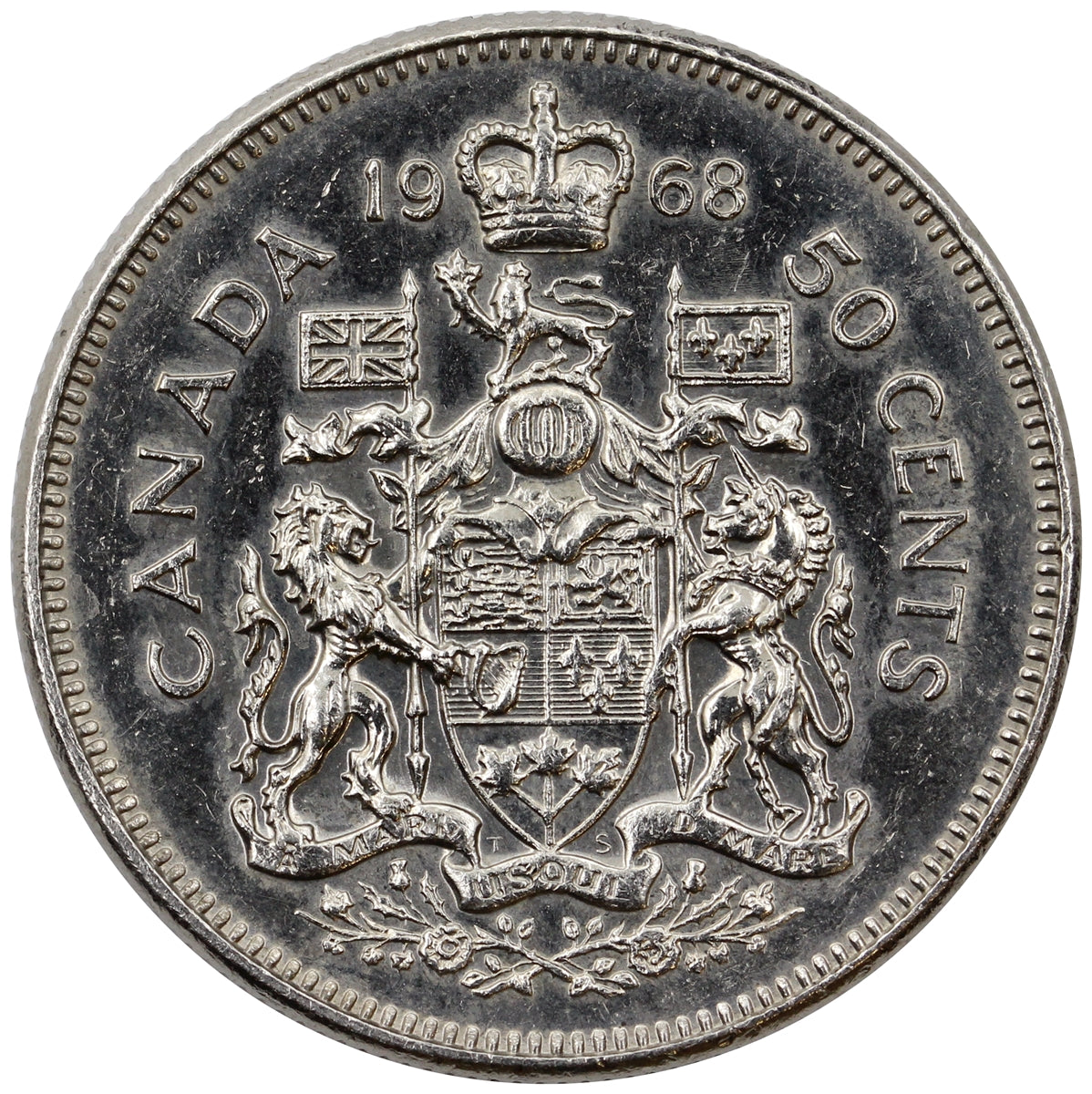 1968 Missing A Canada 50-cents Almost Uncirculated (AU50)
