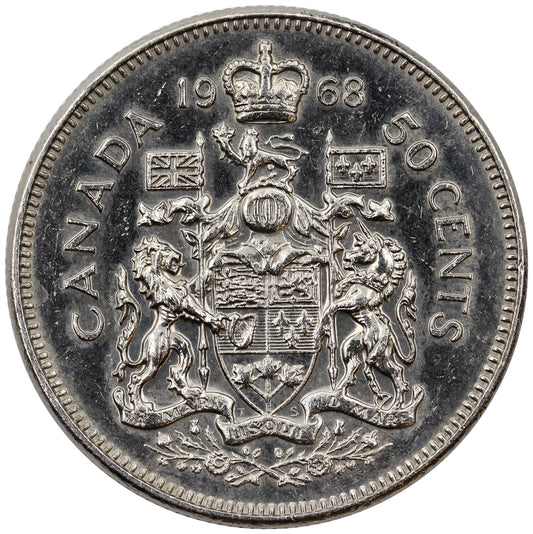 1968 Missing A Canada 50-cents Almost Uncirculated (AU50)