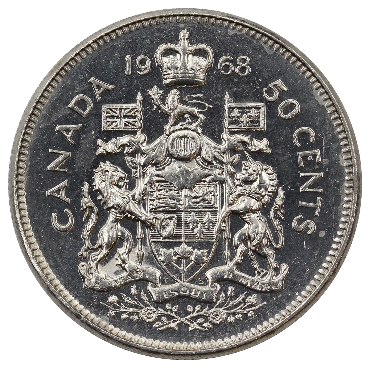 1968 Missing A Canada 50-cents Uncirculated (MS60)