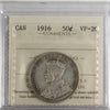 1916 Canada 50-cents ICCS Certified VF20