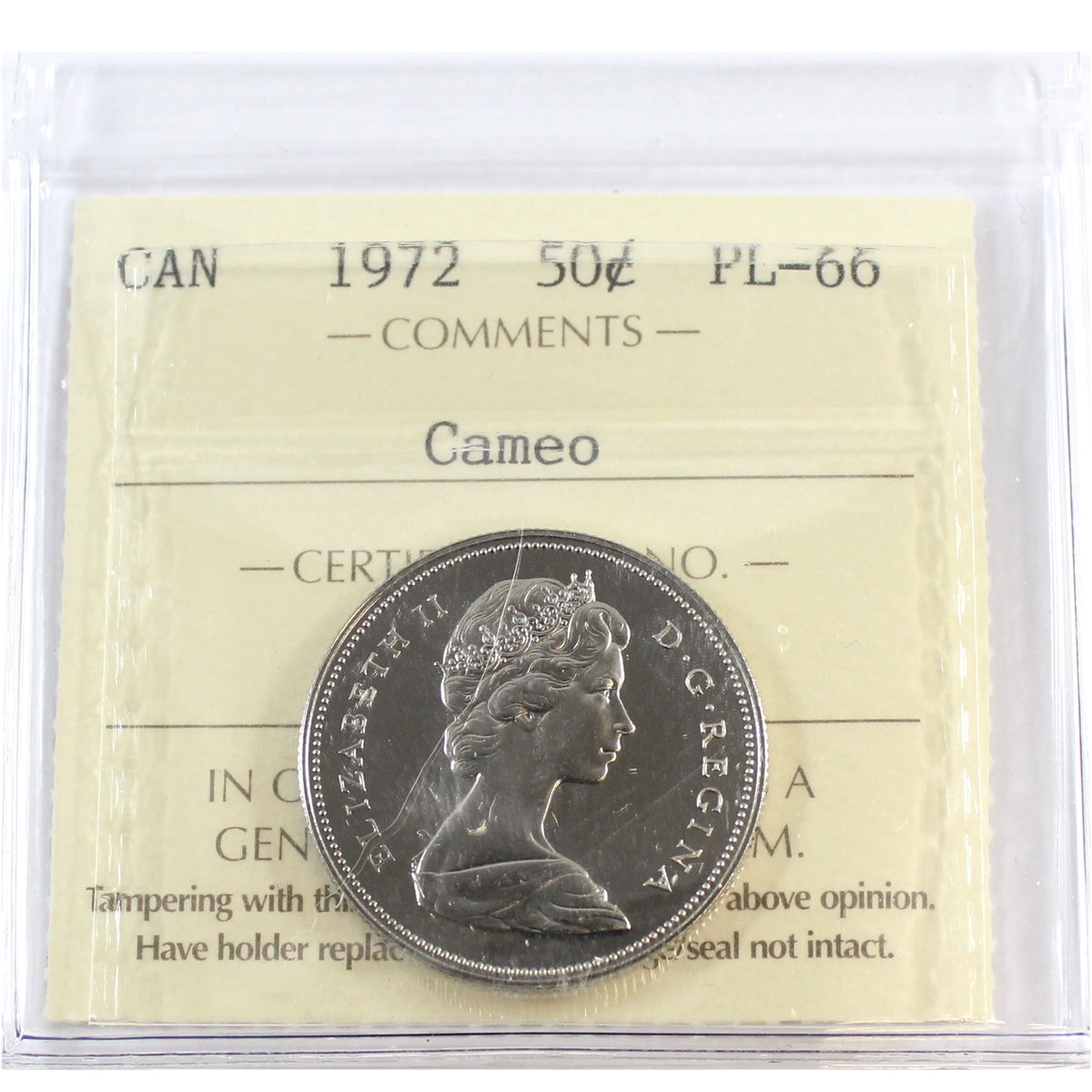 1972 Canada 50-cents ICCS Certified PL66 Cameo