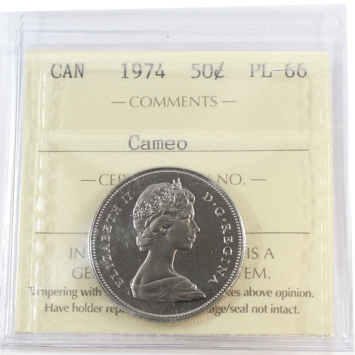 1974 Canada 50-cents ICCS Certified PL66 Cameo
