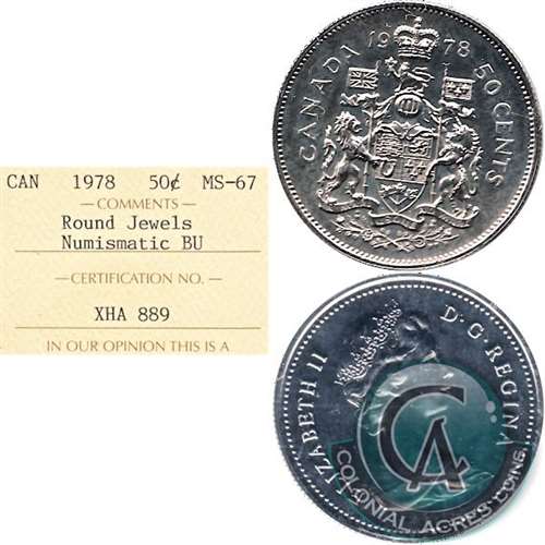 1978 Round Jewels Canada 50-cents ICCS Certified MS67 NBU