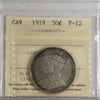 1919 Canada 50-cents ICCS Certified F12