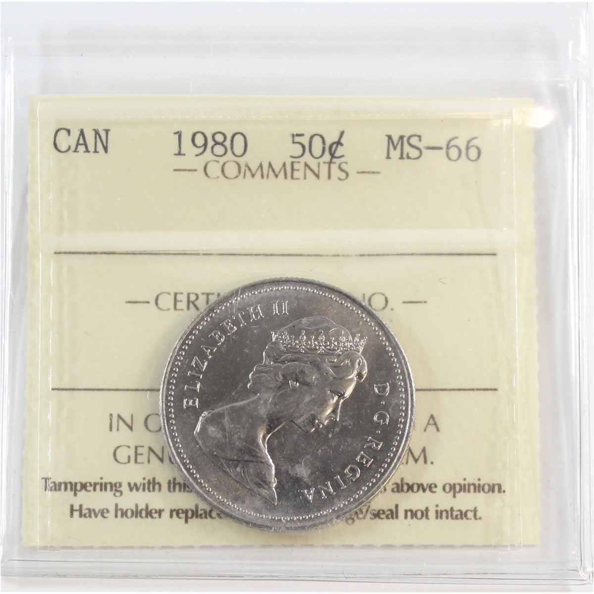1980 Canada 50-cents ICCS Certified MS66