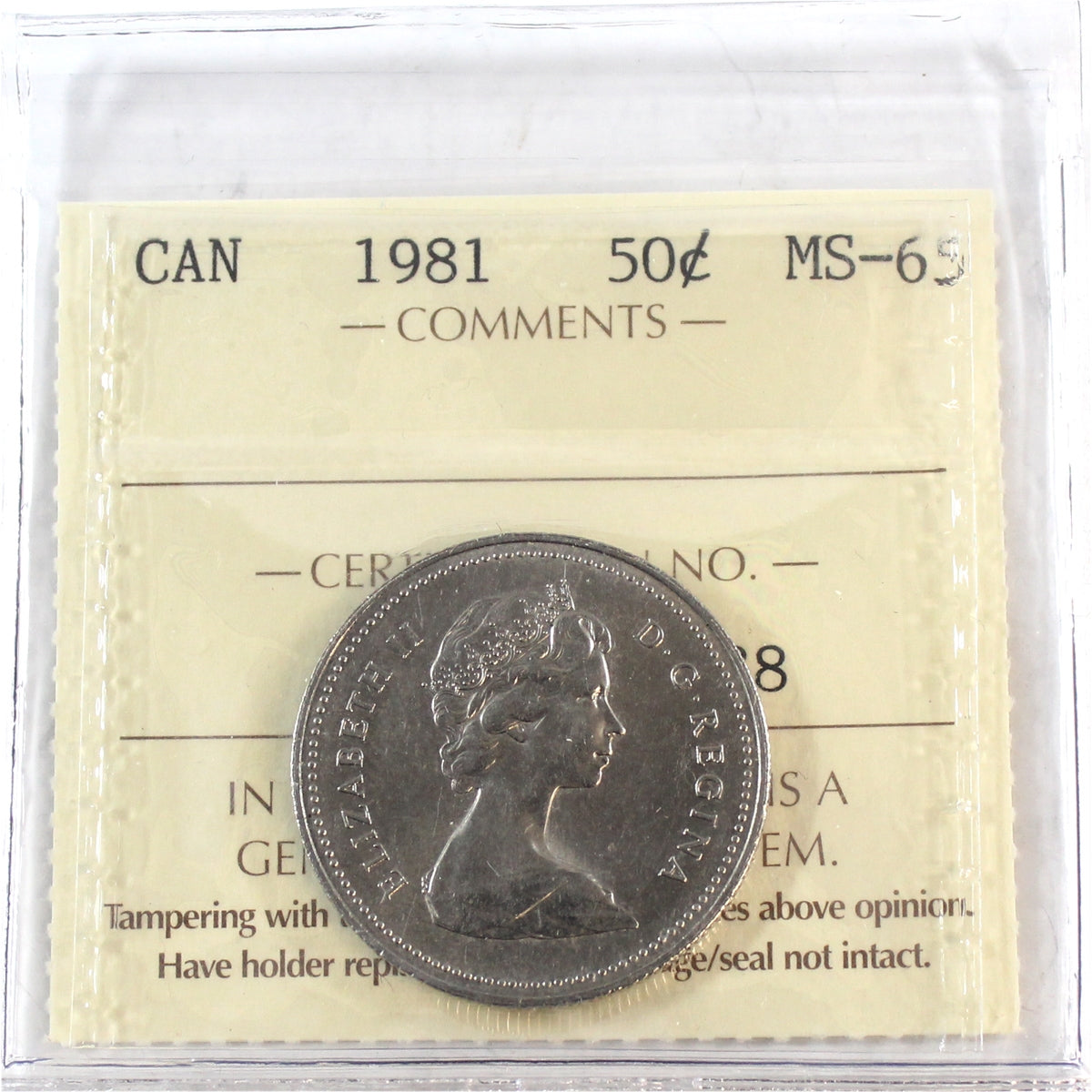 1981 Canada 50-cents ICCS Certified MS65