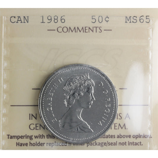 1986 Canada 50-cents ICCS Certified MS65