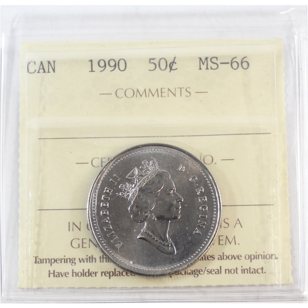 1990 Canada 50-cents ICCS Certified MS66