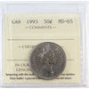 1993 Canada 50-cents ICCS Certified MS65