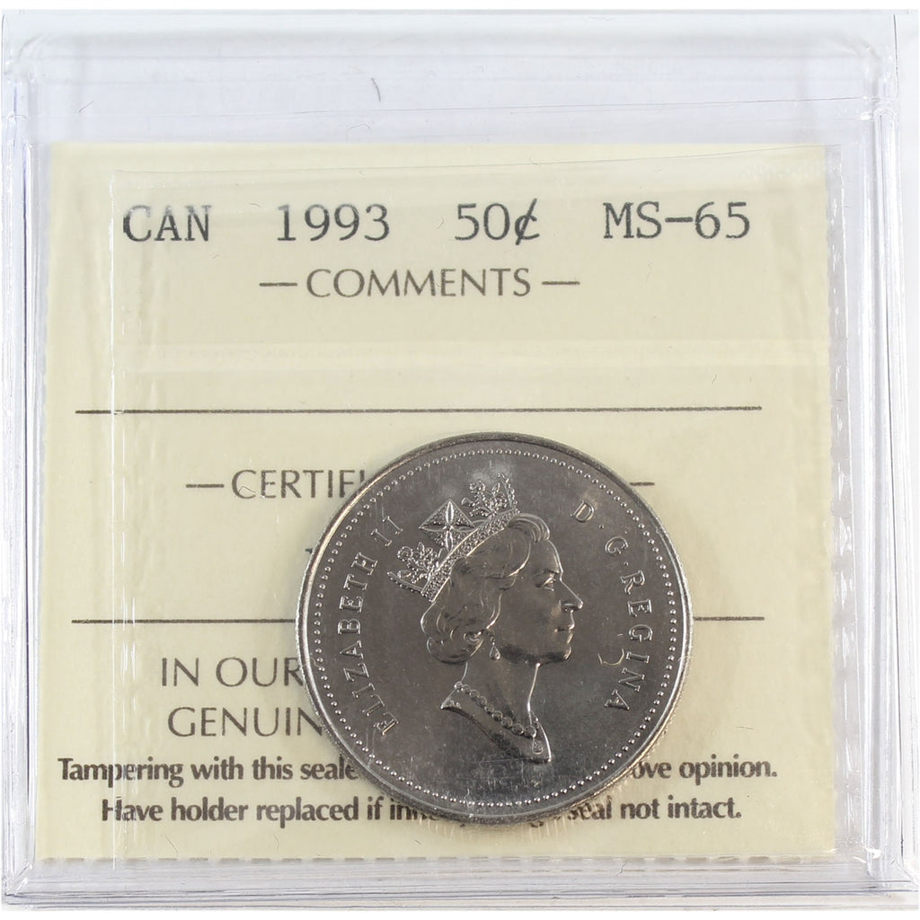 1993 Canada 50-cents ICCS Certified MS65