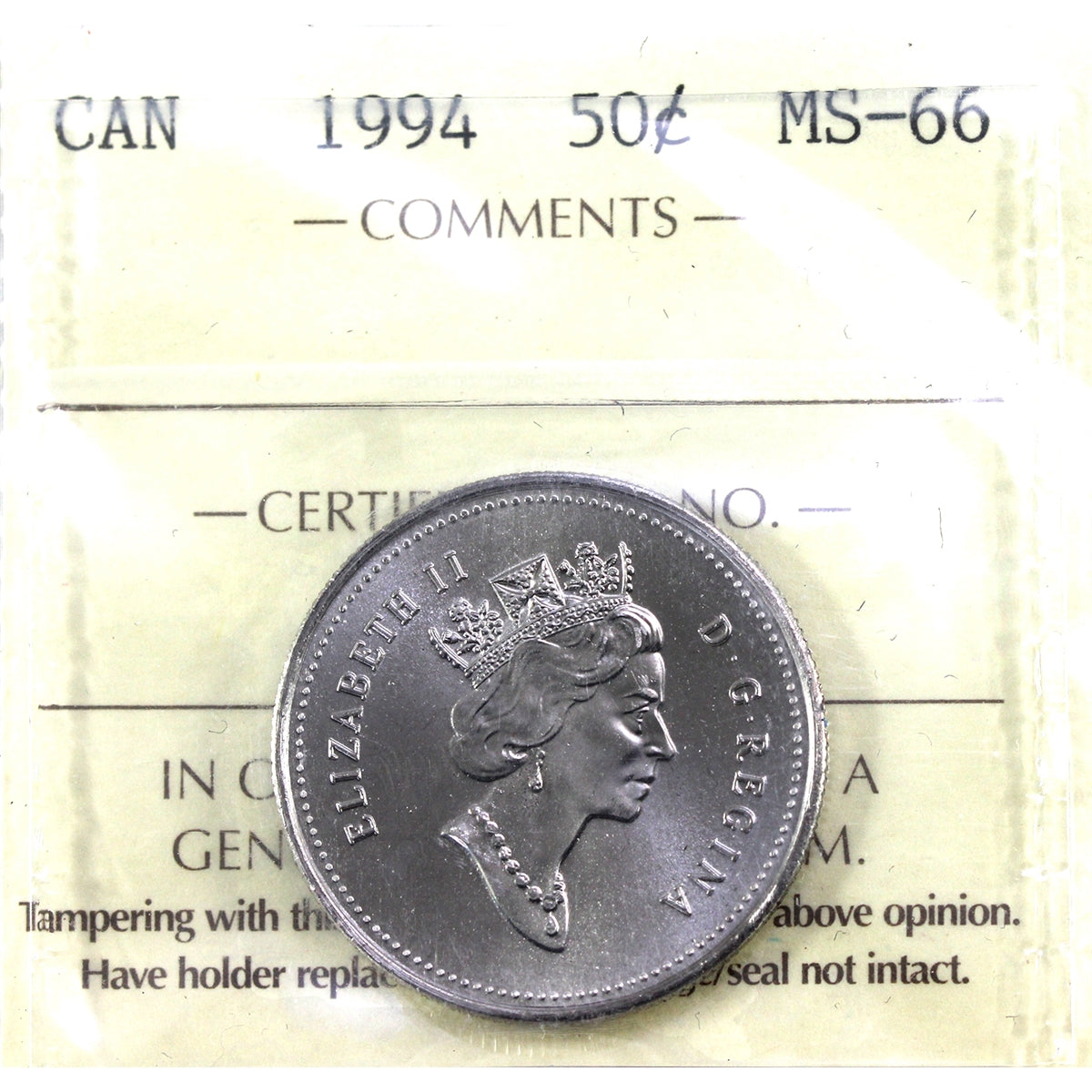 1994 Canada 50-cents ICCS Certified MS66