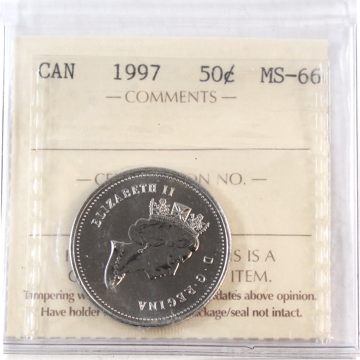 1997 Canada 50-cents ICCS Certified MS66