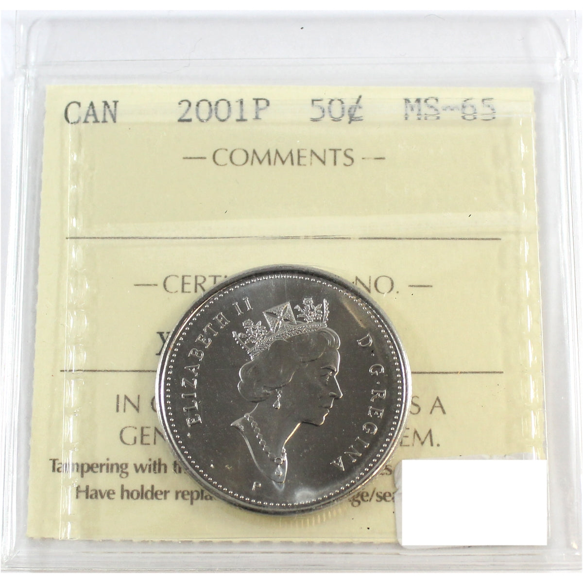 2001P Canada 50-cents ICCS Certified MS65