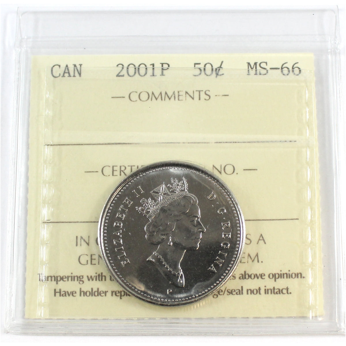 2001P Canada 50-cents ICCS Certified MS66