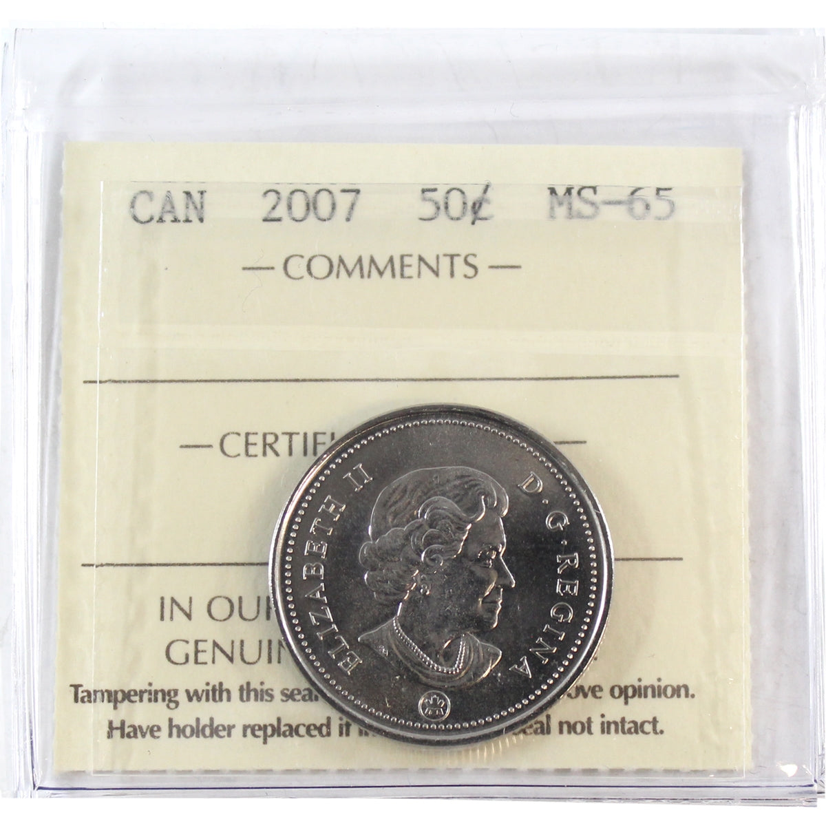 2007 Canada 50-cents ICCS Certified MS65