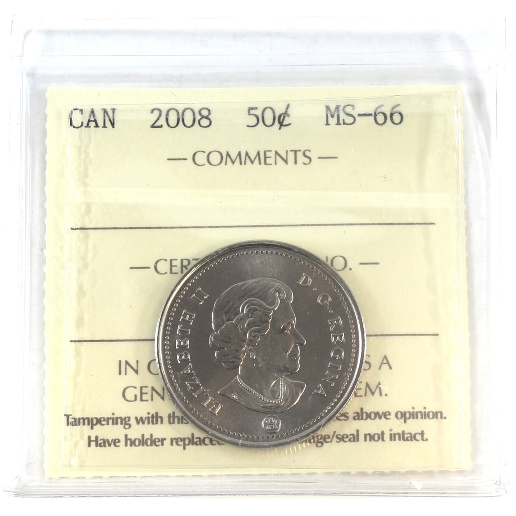 2008 Canada 50-cents ICCS Certified MS66