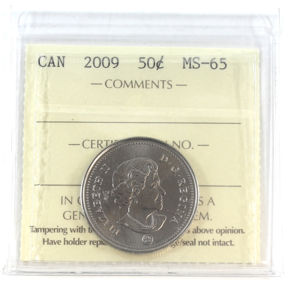 2009 Canada 50-cents ICCS Certified MS65