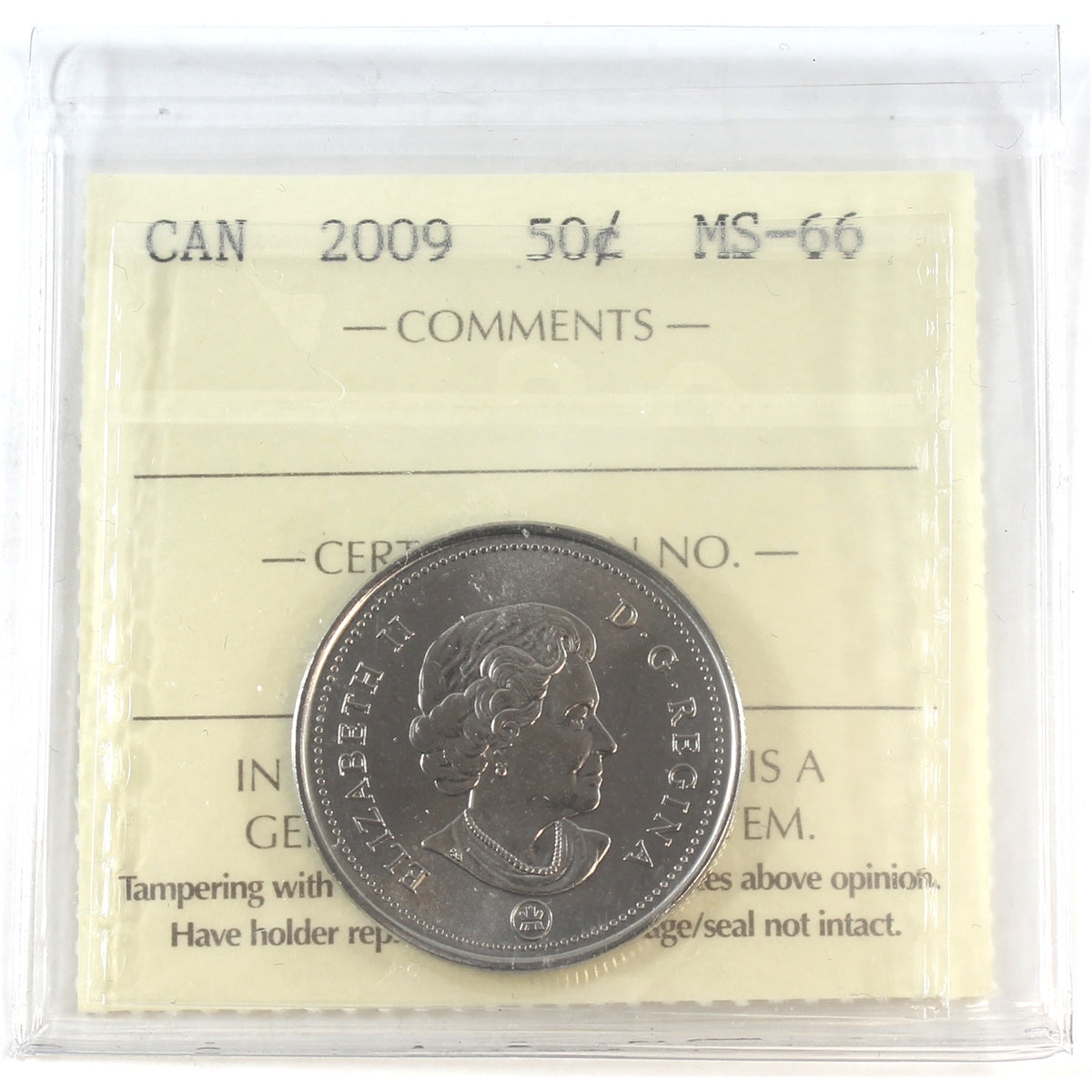 2009 Canada 50-cents ICCS Certified MS66