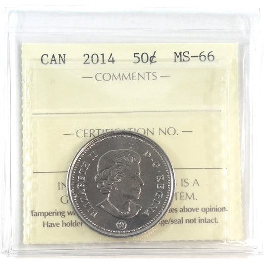 2014 Canada 50-cents ICCS Certified MS66