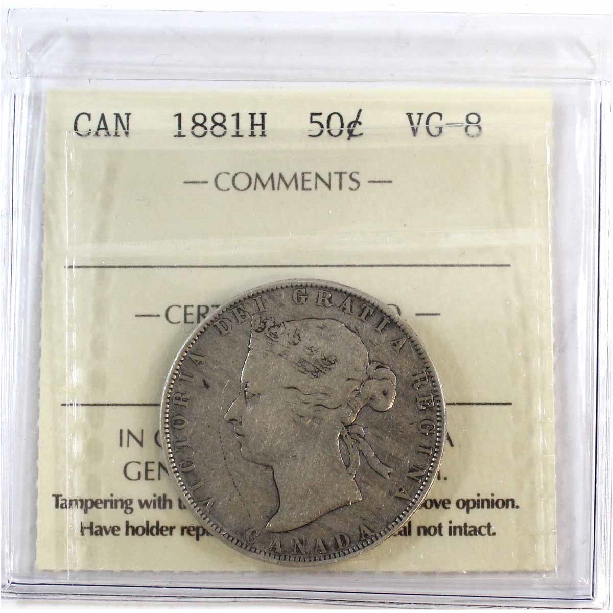 1881H Canada 50-cents ICCS Certified VG8