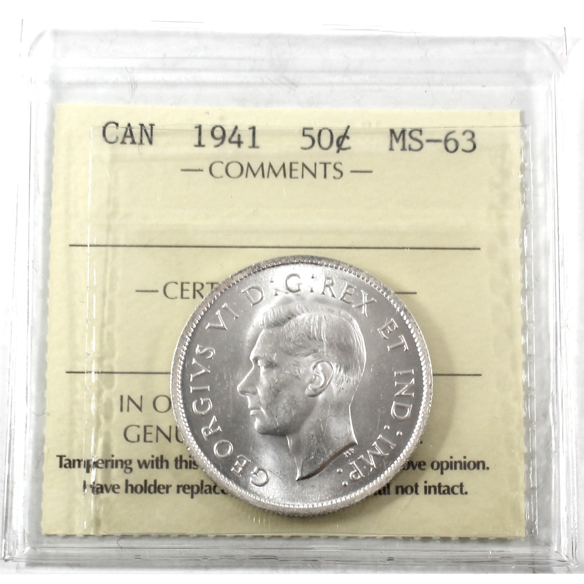 1941 Canada 50-cents ICCS Certified MS63