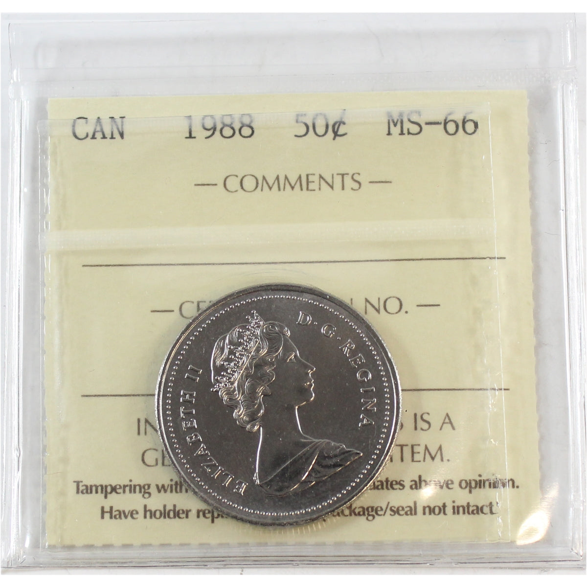 1988 Canada 50-cents ICCS Certified MS66