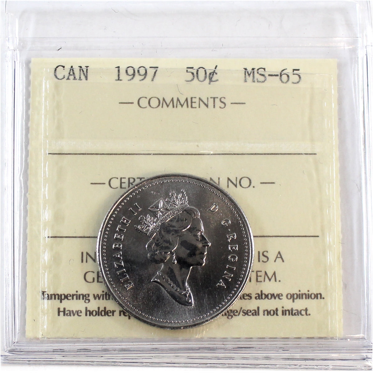 1997 Canada 50-cents ICCS Certified MS65