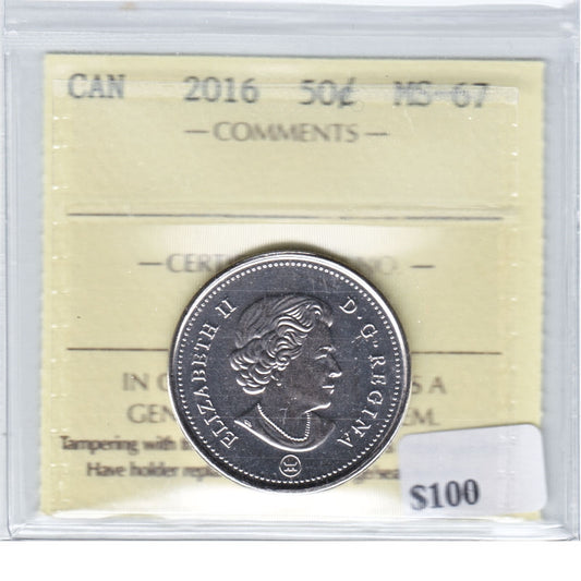 2016 Canada 50-cents ICCS Certified MS67