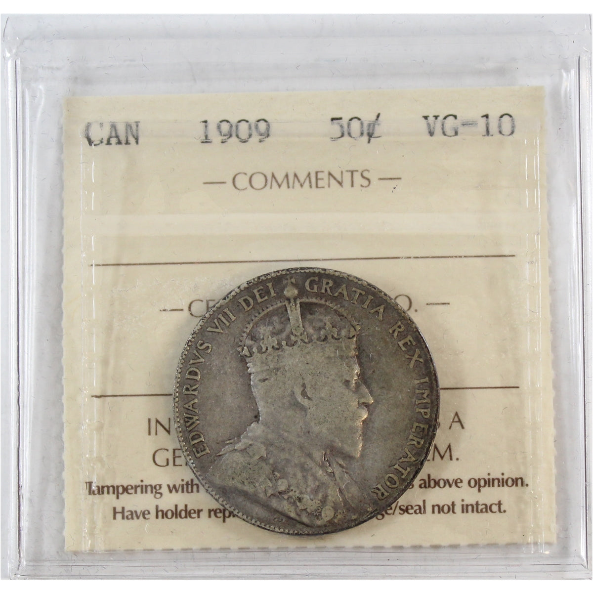 1909 Canada 50-cents ICCS Certified VG10
