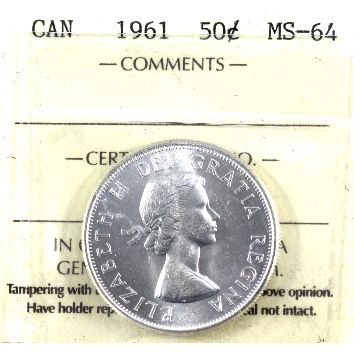 1961 Canada 50-cents ICCS Certified MS64