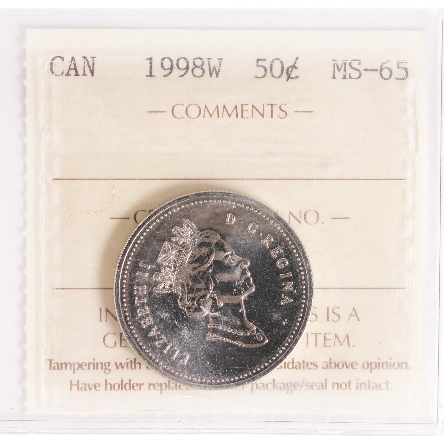 1998W Canada 50-cents ICCS Certified MS65 NBU