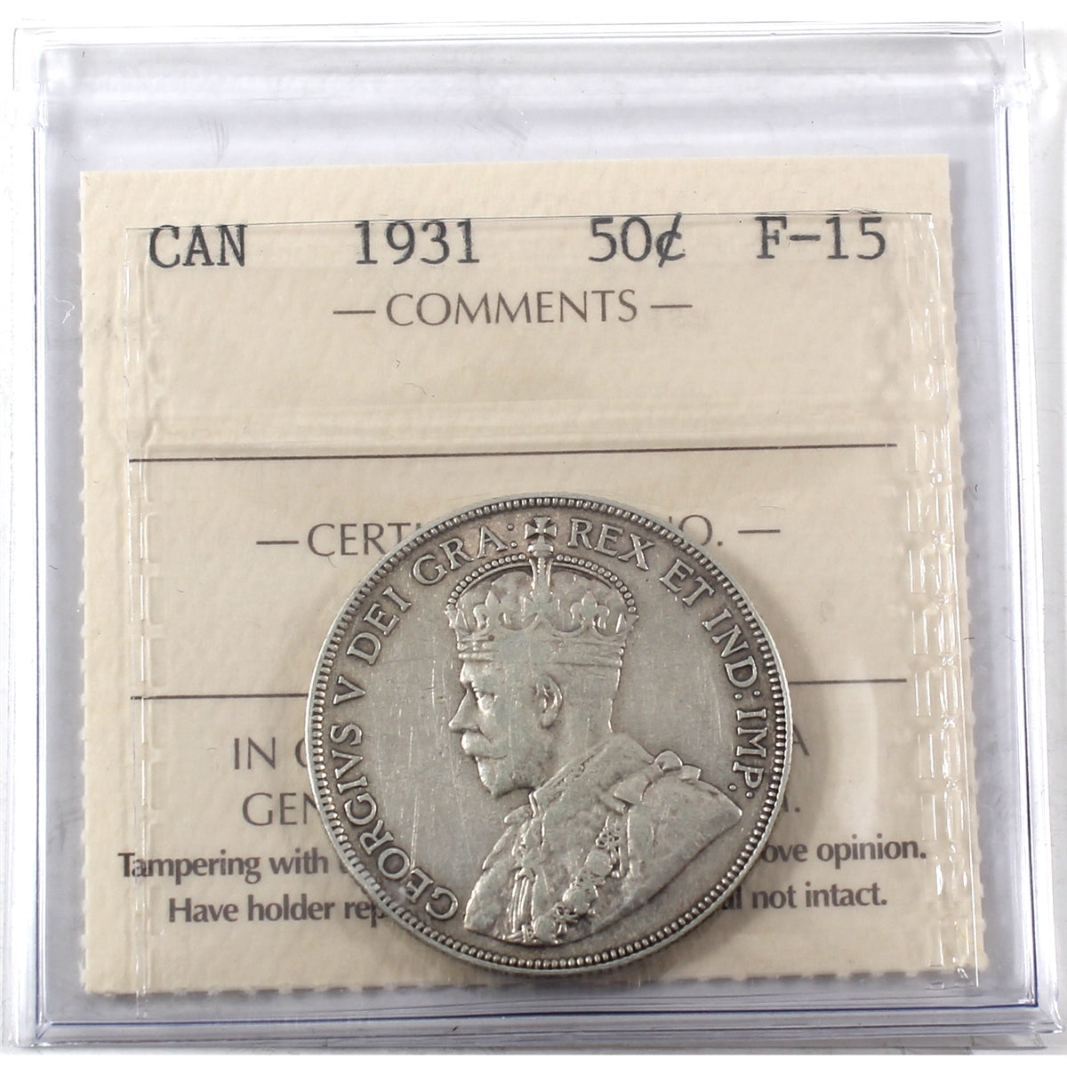 1931 Canada 50-cents ICCS Certified F15