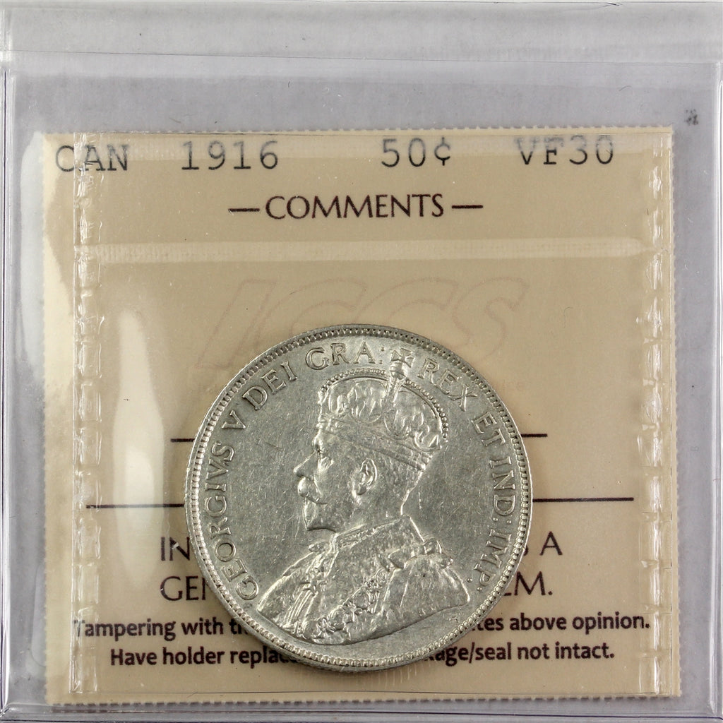 1916 Canada 50-cents ICCS Certified VF30