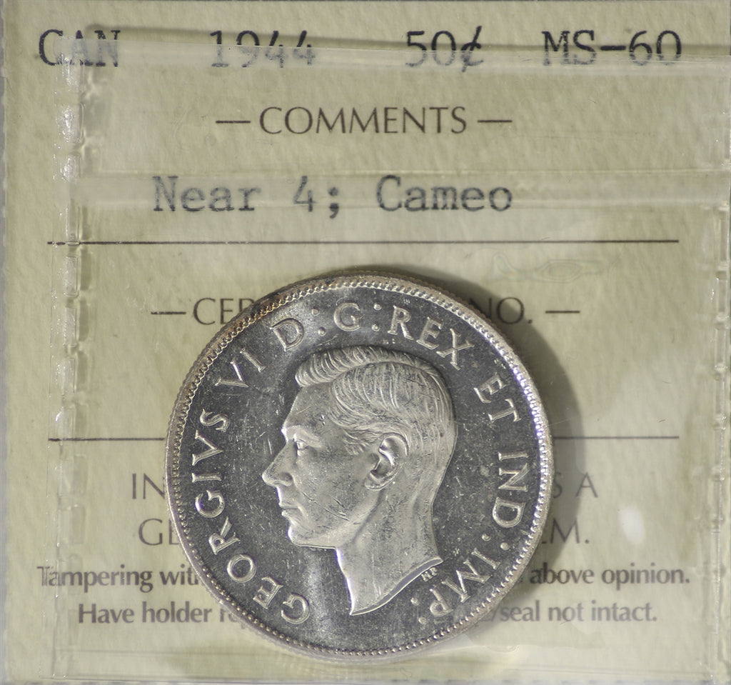 1944 Near 4 Canada 50-cents ICCS Certified MS60 Cameo