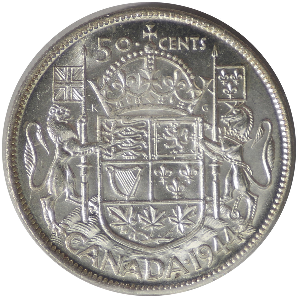 1944 Near 4 Canada 50-cents ICCS Certified MS60 Cameo