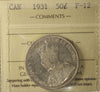 1931 Canada 50-cents ICCS Certified F12